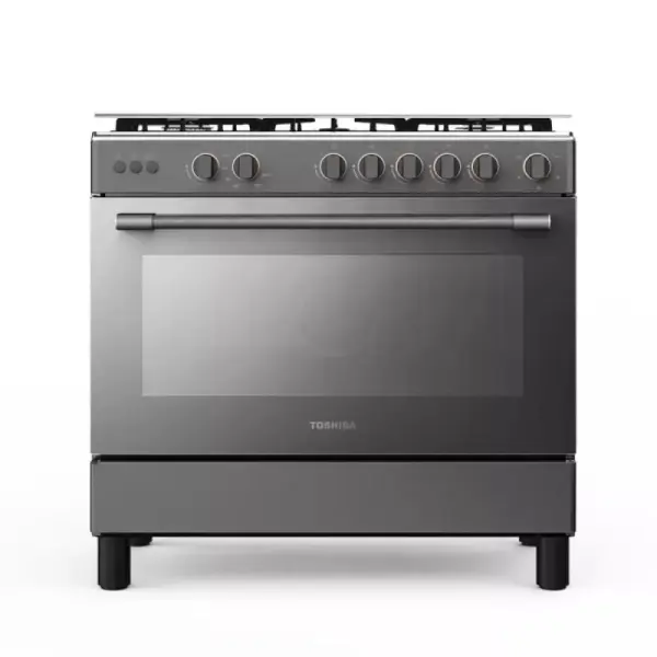 فرن توشيبا 5 عيون غاز 60x90 سم مع شواية ومروحة - ستيل - RLA1-90MG5GE(GMR)-SA