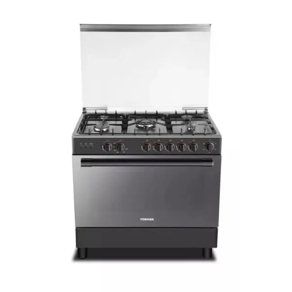 فرن توشيبا 5 عيون غاز 60x90 سم مع شواية ومروحة - ستيل - RLA1-90MG5GE(GMR)-SA